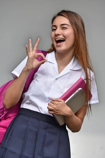 Stock image Okay Catholic Colombian Student Teenager School Girl With Books