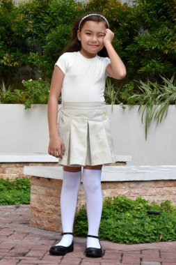 Yakışıklı Asyalı Çocuk ve Parkta Duran Etek Giyen Şaşkınlık