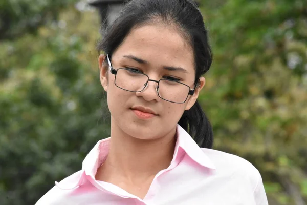 Unhappy Pretty School Girl Wearing Glasses — Stock Photo, Image