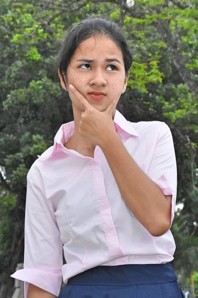 Youthful Diverse Teenager Girl Thinking Outdoors — Stock Photo, Image