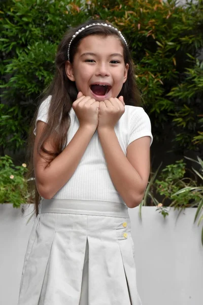 stock image Philippina Girl And Fear Wearing Skirt Standing