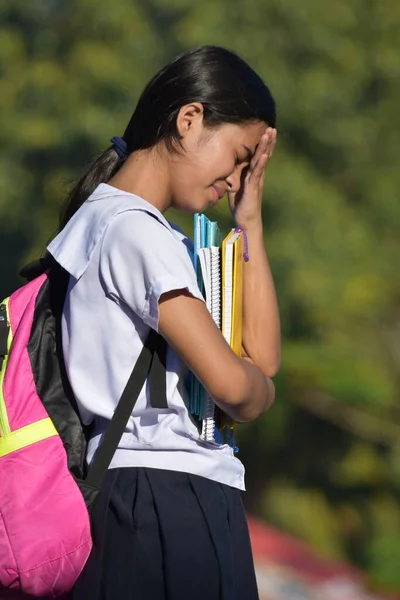 Stressed Youthful Student Teenager School Girl Wearing Uniform