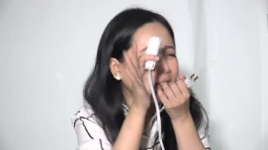 Female Adult Woman And Electric Shock Isolated