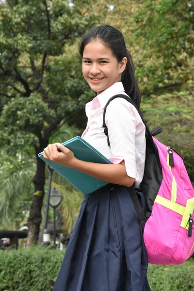 Filippina Studente Adolescente Scuola Ragazza Felicità Indossare Bookbag Con Libri — Foto Stock