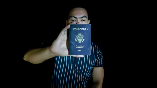 Adult Man Holding Usa Passport — Stock Video