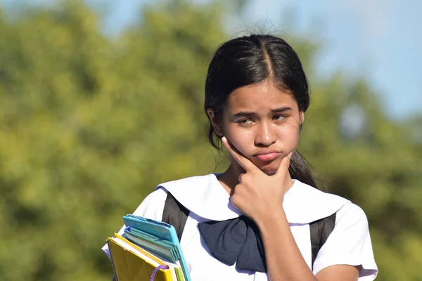 Thoughtful Diverse Student Teenager School Girl Wearing Uniform — Stock Photo, Image