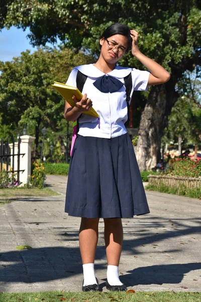 Confundido Bastante Asiático Persona Usando Falda Con Libros Pie — Foto de Stock