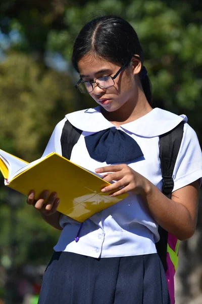 Νεαρή Γυναίκα Φοιτητής Διαβάζοντας Σχολικά Βιβλία — Φωτογραφία Αρχείου