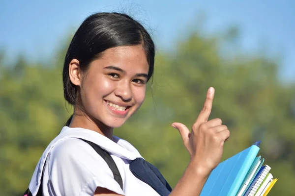 Diverse Studentesse Che Puntano Indossando Uniforme Scolastica — Foto Stock
