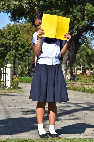Bashful Muito Asiático Escola Menina Vestindo Saia — Fotografia de Stock