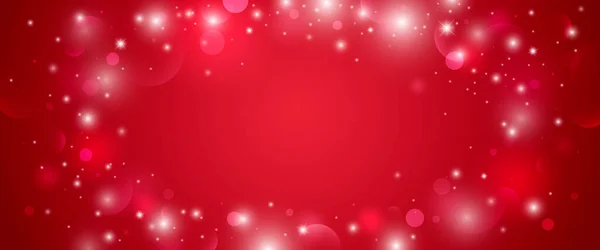 Christmas New Year Banner Design Bokeh Lights Red Background Vector — Stock Vector