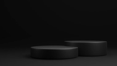 Siyah zemin üzerinde siyah podyum 3B oluşturma