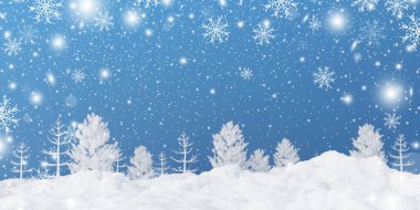 Kışın kar üzerinde yılbaşı ağacı 3D render