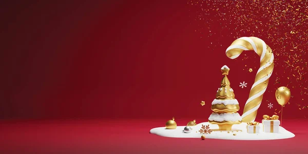 Kırmızı Arkaplanda Noel Yeni Yıl Afişi Tasarımı — Stok fotoğraf