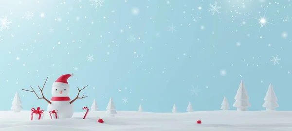 Diseño Banner Navidad Muñeco Nieve Caja Regalo Deriva Nieve Invierno —  Fotos de Stock