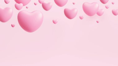 Hearts background Valentine's day banner 3D render