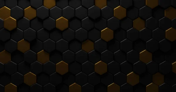 Fekete Arany Hatszög Textúra Háttér Render — Stock Fotó