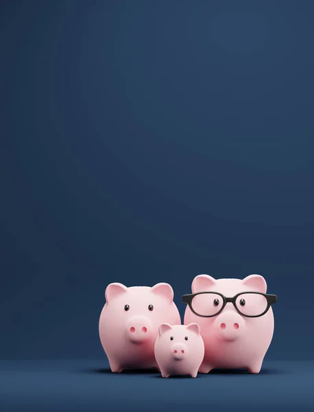 Piggy bank family with glasses Saving money 3D render