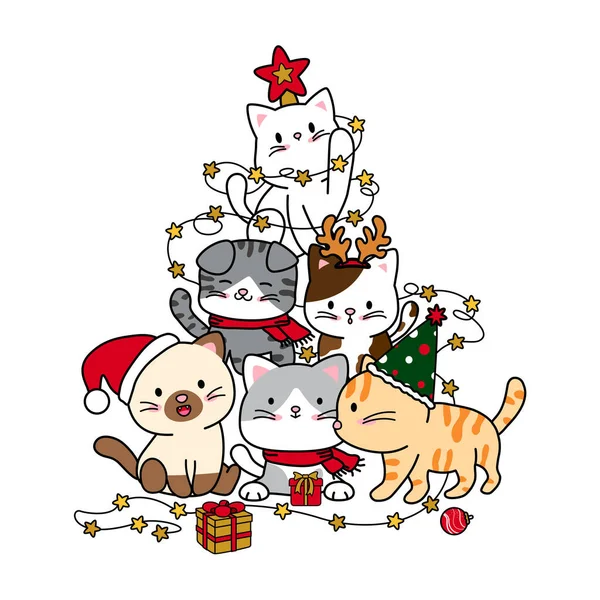 Karácsonyfa Design Macskák Vektor Illusztráció — Stock Vector
