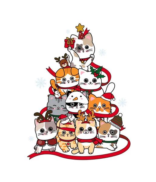 Christmas Tree Design Cats White Background Vector Illustration — Stock Vector