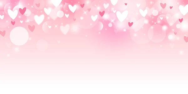 Valentine Day Banner Design Abstract Pink Bokeh Lights Hearts Background — Stock Vector