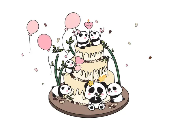 Panda Torta Fehér Háttér Valentin Nap Vektor Illusztráció — Stock Vector
