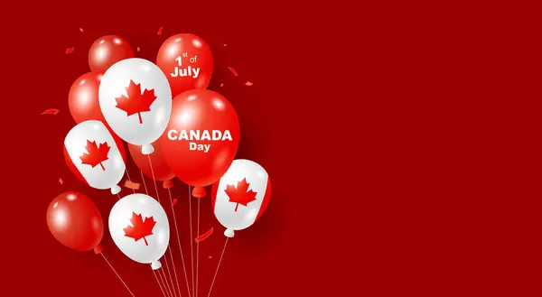 Bannière Fête Canada Conception Ballons Sur Fond Rouge Avec Espace — Image vectorielle