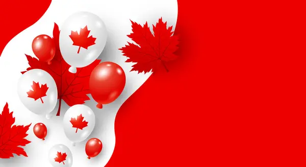 Canadá Design Banner Dia Balões Folhas Bordo Fundo Vermelho Com —  Vetores de Stock