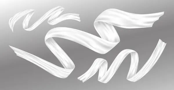 Weißer Seidenstoff Fliegt Wind Auf Grauem Hintergrund Vector Illustration — Stockvektor