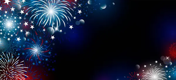 4Th July Usa Independence Day Banner Design Fireworks Black Background — Stock Vector