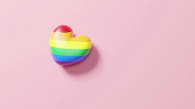 Pembe arkaplandaki kalp gökkuşağı bayrağının 3D görüntüleme alanı ile gurur ayı tasarımı 4k
