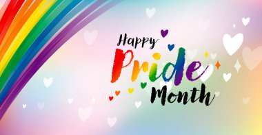 Mutlu Onur Ayı LGBTQIAN + Renkli arkaplan vektörü illüstrasyonlu gökkuşağı çizgisi çizimi