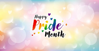 Mutlu Onur Ayı LGBTQIAN + Renkli bokeh ışıklarının arka plan vektör illüstrasyonlu pankart tasarımı