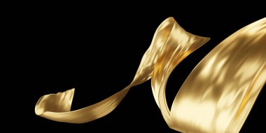 Siyah arkaplanda izole edilmiş altın renkli lüks kumaş