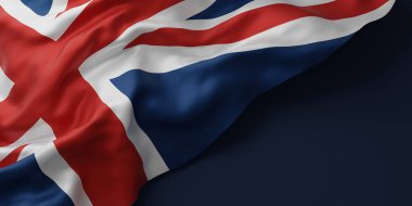 Koyu mavi zemin üzerinde 3D kopyalama alanı olan Birleşik Krallık ya da İngiltere bayrağı