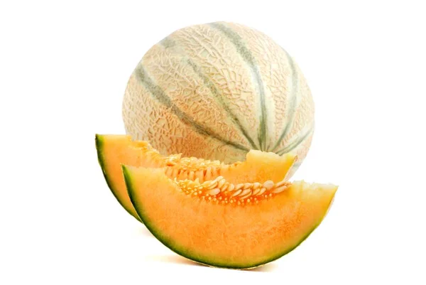 Cantaloupe Melone Isoliert Auf Weißem Hintergrund lizenzfreie Stockfotos