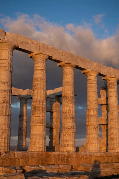 Sounion Świątynia Posejdona Grecji Świetle Zachodu Słońca — Zdjęcie stockowe