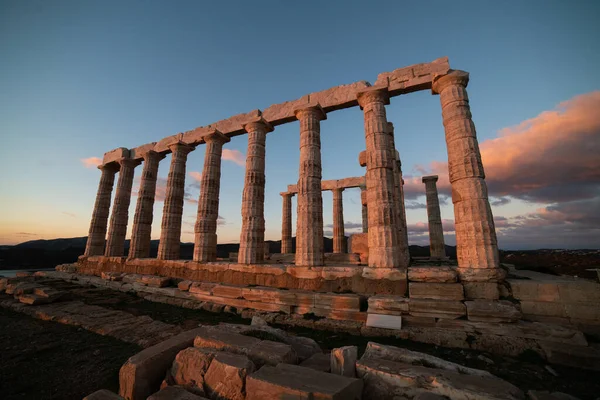 stock image Sounion, Temple of Poseidon in Greece, under the light of sunset