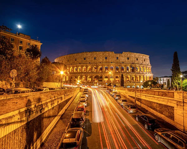 Colosseum Night Largest Ancient Amphitheatre Ever Built Long Exsposure Shot — Stock Photo, Image