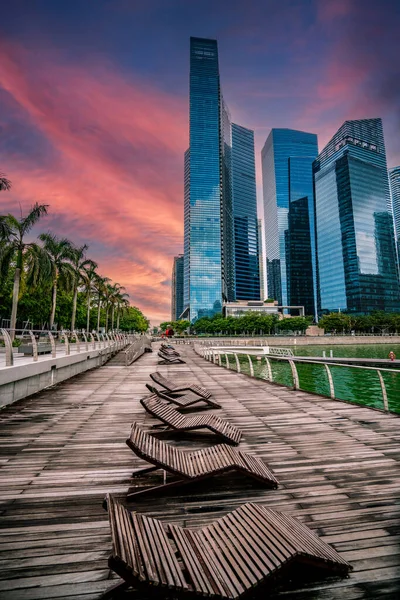 Piękne Krajobrazy Miasta Singapur Zachodzie Słońca — Zdjęcie stockowe