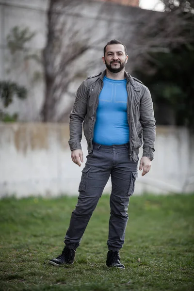 Natural Looking Guy Posing Outdoors Wearing Casual Clothes Post Edit — Stock Photo, Image