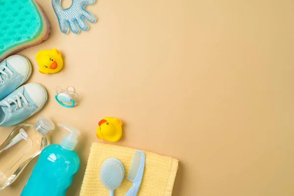 Baño Bebé Productos Para Cuidado Salud Los Niños Fondo Moderno — Foto de Stock