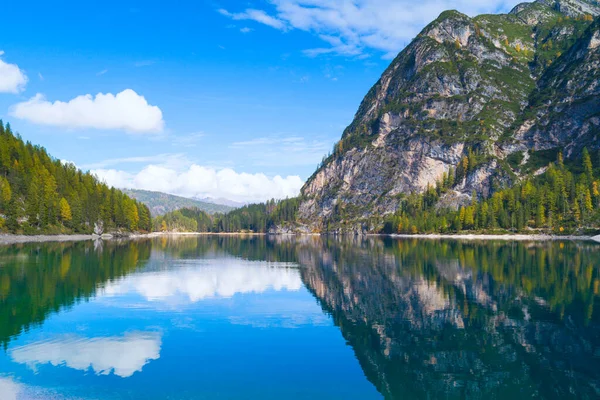 Jezioro Dolomitów Piękny Krajobraz Lago Braies Południowy Tyrol Włochy Europa — Zdjęcie stockowe
