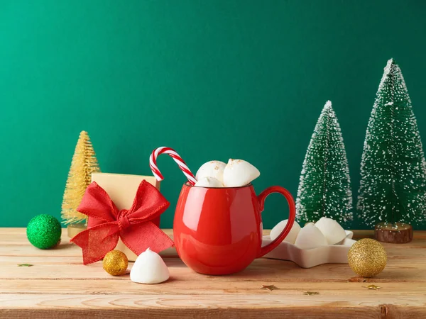 Copo Chocolate Quente Natal Com Marshmallow Caixa Presente Decorações Mesa — Fotografia de Stock