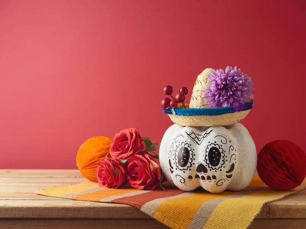 Ölü Bayram Konsepti Günü Şeker Kafatası Cadılar Bayramı Balkabağı Meksika — Stok fotoğraf