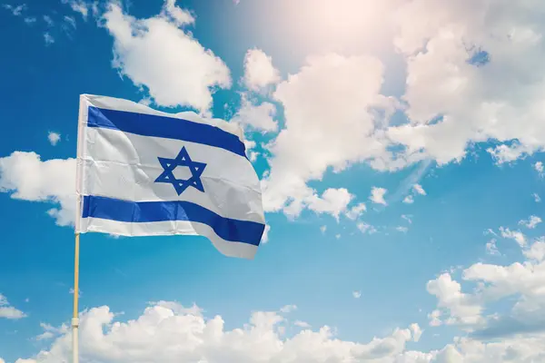 Bandera Israel Con Una Estrella David Sobre Hermoso Fondo Del — Foto de Stock