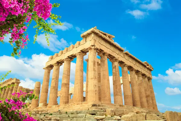 Parthenon Tempel Akropolis Hügel Athen Griechenland Über Blauem Himmel Und lizenzfreie Stockbilder