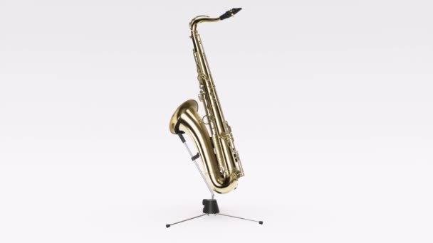Saxofoon Gebaseerd Houden Geïsoleerd Lus Witte Achtergrond Concept Van Muziek — Stockvideo