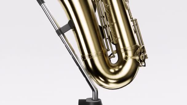 Saxofon Izolovaný Bílém Pozadí Koncept Hudby Hudební Atmosféra Hudební Gender — Stock video