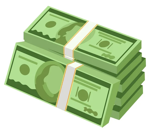 Money Cash Dollar Pile Stack Cartoon Set Hundreds Paper Stack — Stock Vector